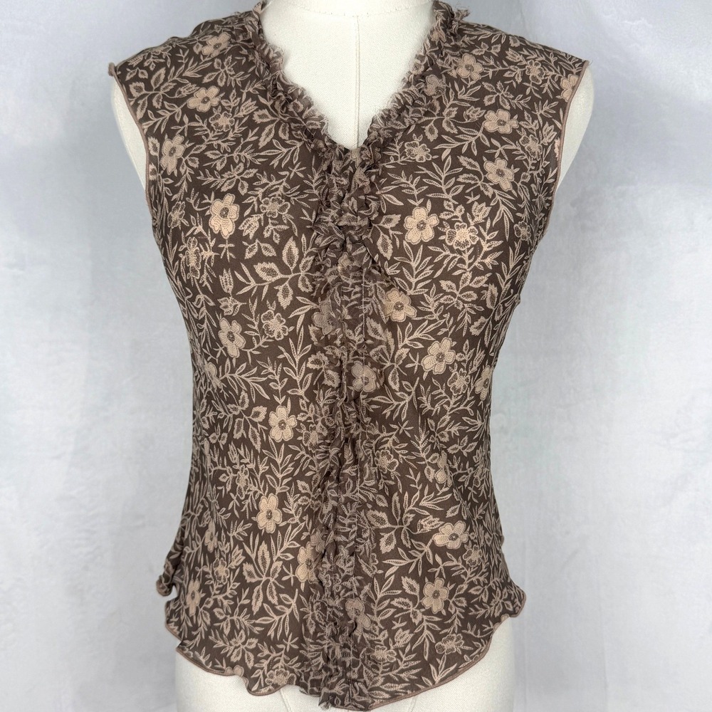 NWT Sheer Floral Ruffle Silk Blend‎ Top Fairy Grunge Whimsigoth Earthy Boho XS/S